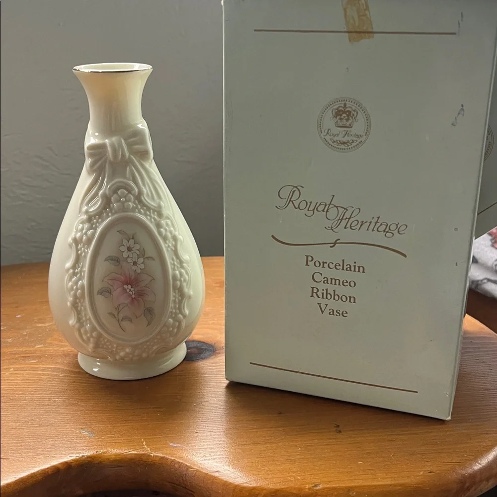 Cameo Cream Vase with Pink Floral Accent